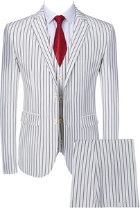 Men's Conquer White Stripe 3 Piece Dress Suits