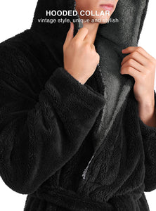 Men's Black Long Sleeve Plush Velveteen Full Length Robe