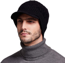 Load image into Gallery viewer, Men&#39;s Black Wool Knit Visor Beanie Hat