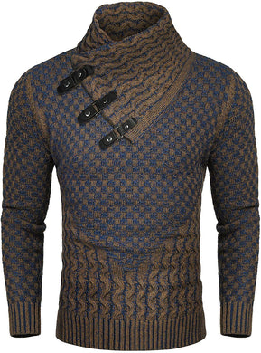 Men's Brown Long Sleeve Slim Fit Designer Knitted Turtleneck Sweater