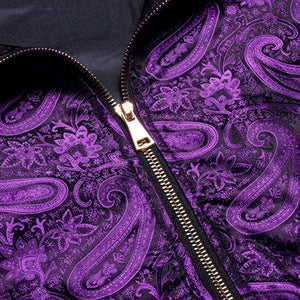 Men's Purple Casual Paisley Windbreaker Long Sleeve Bomber Jacket