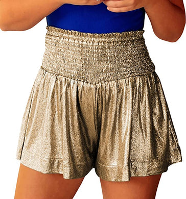 Metallic Shine Gold High Waist Summer Shorts