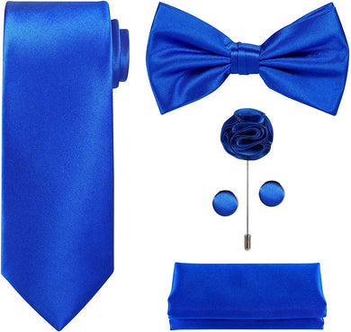 Men's Royal Blue 5pcs Satin Bow tie Set