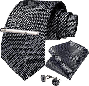 Men's High Quality Jacquard Silk Orange Cufflink Tie Clip Set