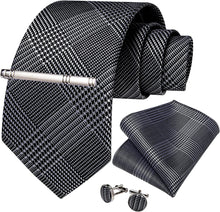 Load image into Gallery viewer, Men&#39;s High Quality Jacquard Silk Navy Blue Cufflink Tie Clip Set