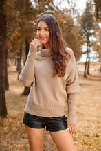 Load image into Gallery viewer, Passion Khaki Turtleneck Off Shoulder Batwing Sweaters