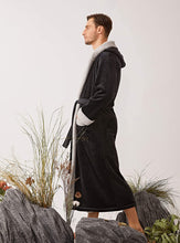 Load image into Gallery viewer, Men&#39;s Black Hooded Long Sleeve Plush Velvet Robe