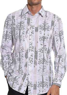Men's Luxury Printed White Floral Long Sleeve Shirt