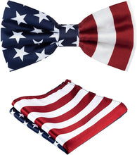Load image into Gallery viewer, Stars and Stripes Pre-tied Bow Tie and Pocket Square Sets