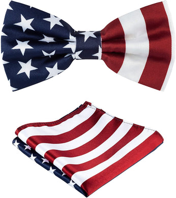 Stars and Stripes Pre-tied Bow Tie and Pocket Square Sets