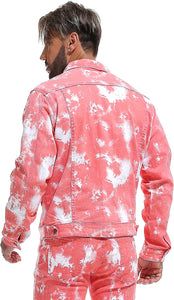 Dyed Pink Ripped Denim Men's Jacket