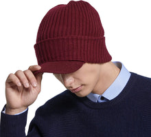 Load image into Gallery viewer, Men&#39;s Burgundy Warm Skull Caps Headwear with Visor