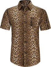 Load image into Gallery viewer, Men&#39;s Gray Leopard Printed Button Down Short Sleeve Shirt
