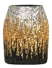 Load image into Gallery viewer, Black Gold Silver Fading Sequin Mini Skirt
