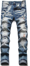 Load image into Gallery viewer, Biker Deco Washed Blue Straight Fit Jeans