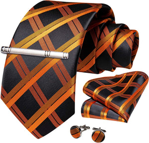 Men's High Quality Jacquard Silk Burgundy Cufflink Tie Clip Set