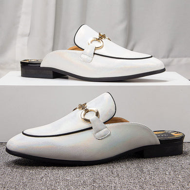Fashion Suede White Backless Loafers Casual Men's Slippers
