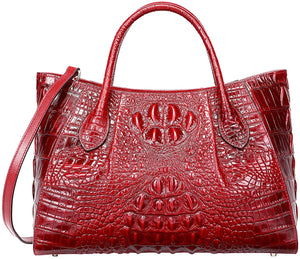 Satchel Designer Wine Red Crocodile Top Handle Bag