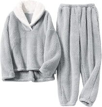 Load image into Gallery viewer, Women&#39;s 2 Pcs Fuzzy Fleece Grey Flannel Plush Sleepwear