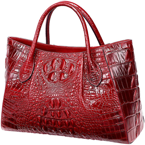 Satchel Designer Wine Red Crocodile Top Handle Bag