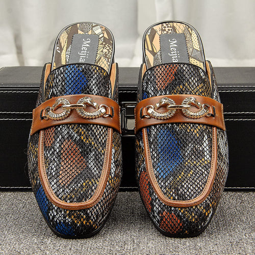 Men's Fashion Brown Multicolored Snakeskin Loafer Style Shoes