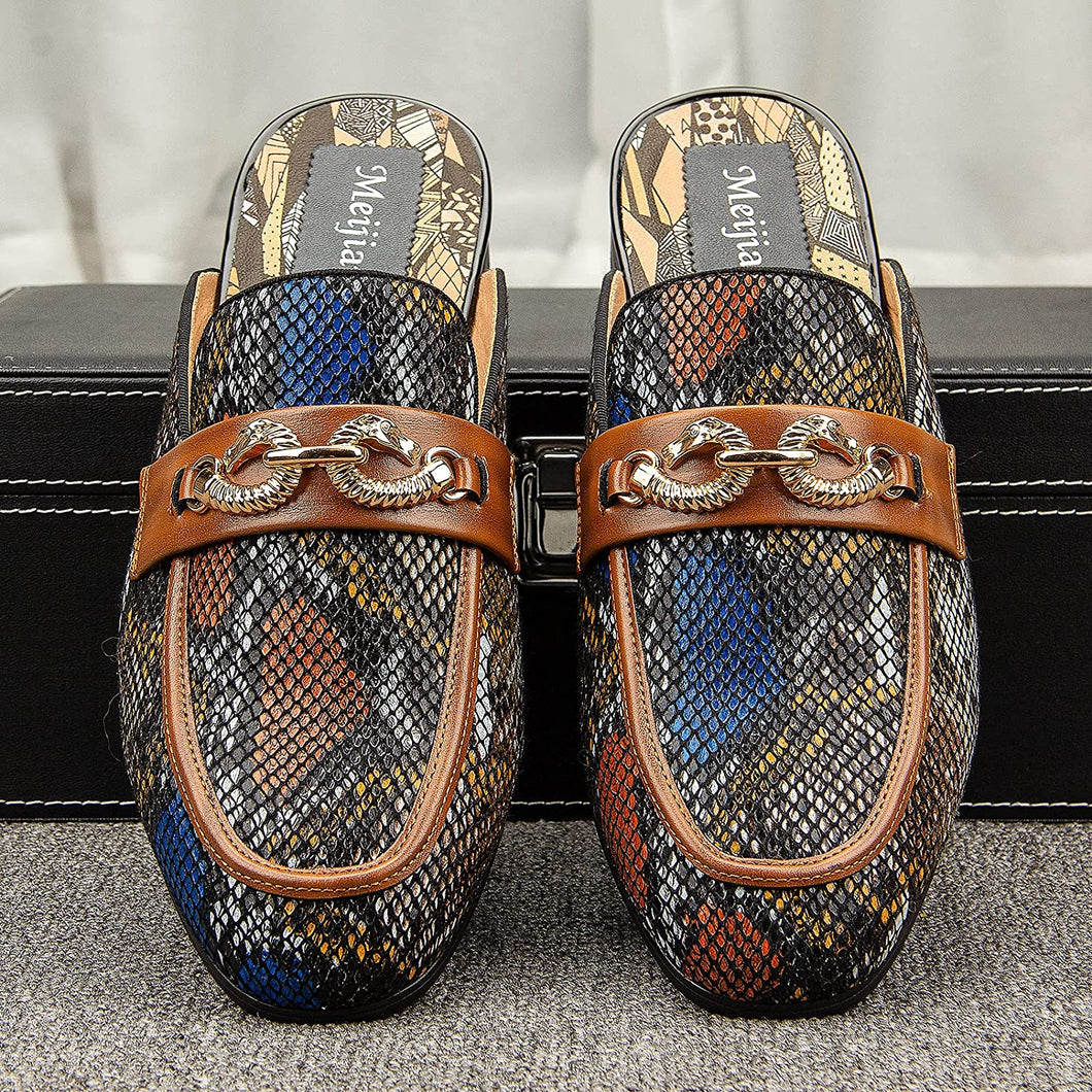 Men's Fashion Brown Multicolored Snakeskin Loafer Style Shoes
