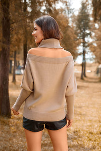 Passion Khaki Turtleneck Off Shoulder Batwing Sweaters