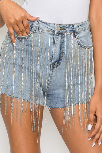 Rhinestone Tassel Women's Denim Shorts