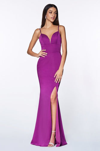 Spaghetti Purple Strap Side Slit Gown Maxi Dress