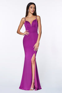 Spaghetti Purple Strap Side Slit Gown Maxi Dress