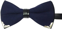 Load image into Gallery viewer, Men&#39;s Cotton Navy Blue Pre-tied Silver-Metal-Edged Two-Layer Bow Tie