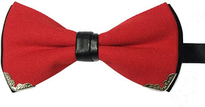 Men's Cotton Black Pre-tied Silver-Metal-Edged Two-Layer Bow Tie