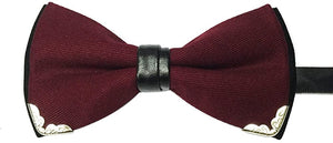 Men's Cotton Black Pre-tied Silver-Metal-Edged Two-Layer Bow Tie