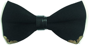 Men's Cotton Navy Blue Pre-tied Silver-Metal-Edged Two-Layer Bow Tie