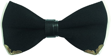 Men's Cotton Dark Green Pre-tied Silver-Metal-Edged Two-Layer Bow Tie