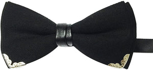 Men's Cotton Dark Green Pre-tied Silver-Metal-Edged Two-Layer Bow Tie