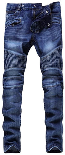 Men's Biker Deco Washed Blue Straight Fit Jeans