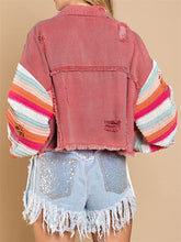 Load image into Gallery viewer, Enchanted Pink Cropped Patchwork Rainbow Knitted Ripped Jacket