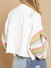 Load image into Gallery viewer, Enchanted White Cropped Patchwork Rainbow Knitted Ripped Jacket