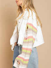 Load image into Gallery viewer, Enchanted White Cropped Patchwork Rainbow Knitted Ripped Jacket