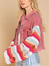 Load image into Gallery viewer, Enchanted Pink Cropped Patchwork Rainbow Knitted Ripped Jacket