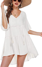 Load image into Gallery viewer, Divina White Summer Pleated Bathing Suit Cover Ups