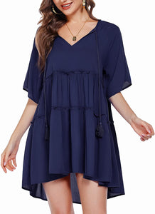 Christina Navy Blue Summer Pleated Bathing Suit Cover Ups
