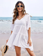 Load image into Gallery viewer, Divina White Summer Pleated Bathing Suit Cover Ups