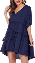 Load image into Gallery viewer, Christina Navy Blue Summer Pleated Bathing Suit Cover Ups