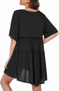 Cecilia Black Summer Pleated Bathing Suit Cover Ups