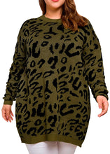 Load image into Gallery viewer, Knitted Army Green Crew Neck Pullover Plus Size Sweater