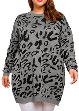 Load image into Gallery viewer, Knitted Gray Crew Neck Pullover Plus Size Sweater