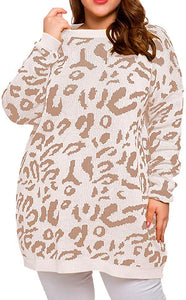 Knitted Khaki Crew Neck Pullover Plus Size Sweater