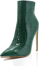 Load image into Gallery viewer, Women&#39;s Pointed Toe Stiletto Green Chic Ankle Alligator Boots